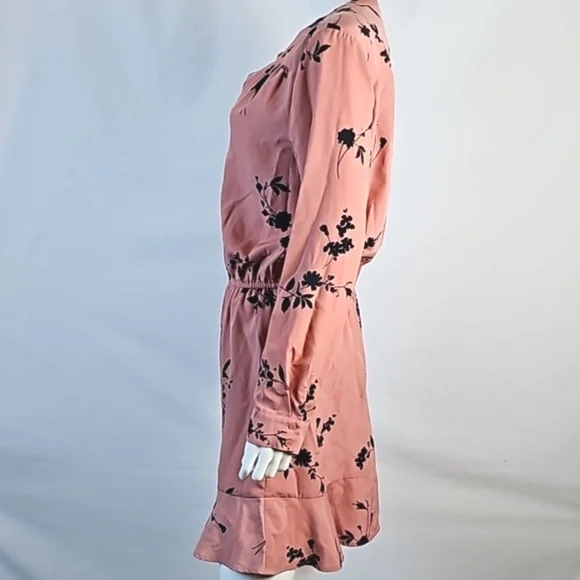 Joie Acey Antique Rose & Black Floral Long Sleeve Flounce Ruffle Hem Dre… - Picture 13 of 16